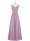 Captivating Purple Chiffon Zipper V-neck Sleeveless Floor Length Juniors Evening Dress Ruching