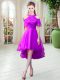 Adorable Purple Short Sleeves High Low Lace Zipper Prom Dresses