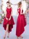 Scoop Sleeveless Lace Up Wedding Party Dress Red Satin