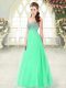 Eye-catching Sleeveless Tulle Floor Length Lace Up Homecoming Dress in Apple Green with Beading