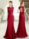 Most Popular Sleeveless Lace Backless Evening Party Dresses with Red Sweep Train