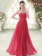 Romantic Chiffon Sweetheart Sleeveless Zipper Beading Evening Gowns in Red
