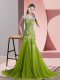 Sumptuous Olive Green Sleeveless Beading and Appliques Backless Prom Dress