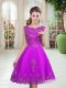 Purple Sleeveless Beading and Appliques Knee Length Prom Dresses