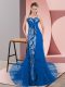 Luxurious Tulle Sleeveless Prom Evening Gown Sweep Train and Beading and Lace