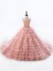 Beautiful Pink Sleeveless Beading and Ruffled Layers Lace Up Kids Pageant Dress