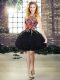 Black A-line Embroidery and Ruffles Prom Dress Lace Up Organza Sleeveless Mini Length