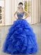 Noble Blue Lace Up Sweetheart Beading and Ruffles Quinceanera Dresses Organza Sleeveless