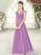 Free and Easy Chiffon V-neck Cap Sleeves Zipper Lace Evening Dress in Lilac