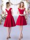 Custom Design Red A-line Ruching Bridesmaid Dress Zipper Satin Cap Sleeves Knee Length