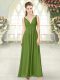 Affordable Olive Green Sleeveless Ankle Length Ruching Backless Prom Gown