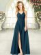 Teal Sleeveless Ruching Floor Length Prom Evening Gown