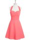 Sophisticated Watermelon Red A-line Halter Top Sleeveless Chiffon Mini Length Zipper Ruching Prom Dress