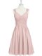 Flare Pink Straps Neckline Ruching Prom Dress Sleeveless Lace Up