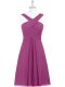 Knee Length Zipper Homecoming Dress Fuchsia for Prom and Party and Military Ball with Pleated
