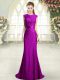 Eggplant Purple and Purple Backless Scoop Sleeveless Prom Evening Gown Sweep Train Beading and Lace