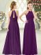 Sleeveless Chiffon Floor Length Zipper Prom Dresses in Purple with Ruching