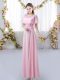 Custom Designed Rose Pink Short Sleeves Floor Length Appliques Zipper Dama Dress