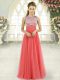 Watermelon Red Prom Evening Gown Prom and Party and Military Ball with Beading Scoop Sleeveless Side Zipper