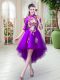 High-neck Half Sleeves Tulle Prom Evening Gown Appliques Zipper