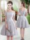 Knee Length A-line Short Sleeves Grey Evening Dress Lace Up