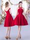 Sleeveless Satin Knee Length Zipper Wedding Party Dress in Red with Ruching