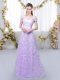 Inexpensive Appliques Quinceanera Court of Honor Dress Lavender Lace Up Cap Sleeves Floor Length