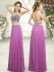 Luxurious Lilac Chiffon Backless Prom Gown Sleeveless Floor Length Beading