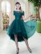 Flare Peacock Green Short Sleeves Lace High Low Dress for Prom