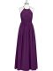 Luxury Floor Length Eggplant Purple Prom Party Dress Chiffon Sleeveless Lace