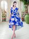 Comfortable Lace Scoop Half Sleeves Lace Up Belt Evening Dress in Blue And White