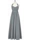 Beautiful Chiffon Halter Top Sleeveless Zipper Ruching Prom Evening Gown in Grey