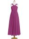 Delicate Tea Length Empire Sleeveless Fuchsia Prom Party Dress Zipper