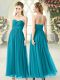 Empire Dress for Prom Teal Sweetheart Chiffon Sleeveless Ankle Length Zipper