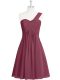 Perfect One Shoulder Sleeveless Prom Dress Knee Length Ruching Burgundy Chiffon