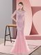 Low Price Pink Scoop Zipper Beading and Lace Sweep Train Cap Sleeves