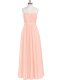 Floor Length Zipper Evening Dresses Pink for Prom and Party and Military Ball with Ruching