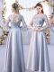 Perfect Satin Scoop 3 4 Length Sleeve Lace Up Lace Court Dresses for Sweet 16 in Silver