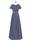 Floor Length Zipper Prom Party Dress Blue for Prom and Party and Military Ball with Beading and Pleated
