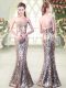 Sequined Strapless Sleeveless Zipper Beading and Sequins and Bowknot Prom Evening Gown in Silver