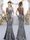 Silver Side Zipper V-neck Sleeveless Floor Length Wedding Party Dress Sequins