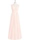 Sumptuous Pink Zipper V-neck Lace Prom Gown Chiffon Sleeveless