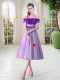 Sleeveless Lace Up Tea Length Appliques Prom Party Dress