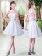 White A-line Tulle High-neck Sleeveless Appliques Knee Length Zipper Prom Evening Gown