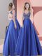 Extravagant Straps Sleeveless Satin Prom Gown Beading Sweep Train Backless