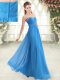 Blue Empire Sweetheart Sleeveless Chiffon Floor Length Zipper Beading Prom Party Dress