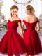 Most Popular Red Tulle Lace Up Off The Shoulder Sleeveless Knee Length Damas Dress Ruching