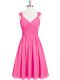 Stylish Sleeveless Mini Length Ruching Zipper Prom Evening Gown with Pink