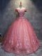 Watermelon Red Ball Gowns Appliques Quinceanera Gown Lace Up Tulle Sleeveless Floor Length