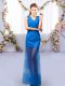 Royal Blue Tulle Lace Up V-neck Sleeveless Floor Length Wedding Party Dress Lace